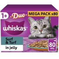 Whiskas Pouches 1+ Duo Surf & Turf Jelly 80 BULK